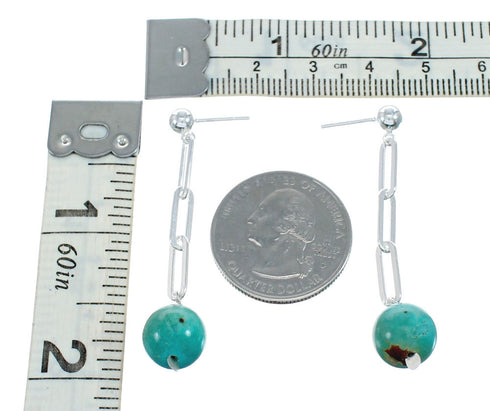 Genuine Sterling Silver Turquoise Bead Post Dangle Earrings NX11651